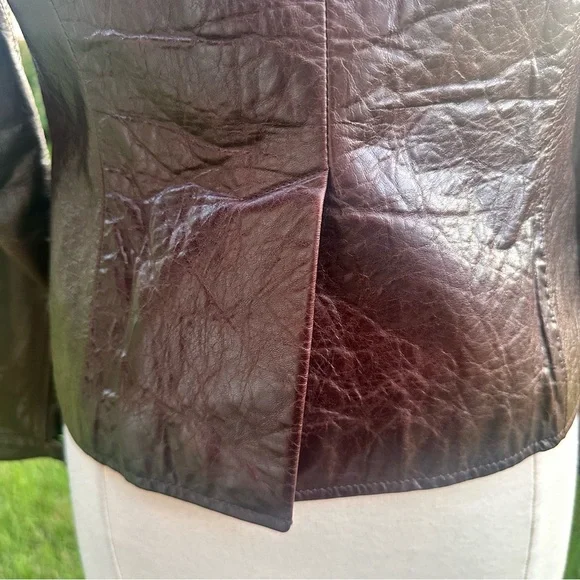 Calvin Klein Brown Leather Button Front Jacket Blazer - Picture 12 of 16